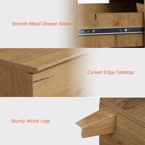 WAMPAT 71" Tall Bookcase with 3 Drawers & Open Shelves, Modern 3-Tier Bookshelf with Adjustable Shelf, Floor Standing Wooden Display Book Shelf for Home Office, Living Room, Bedroom, Oak Brown view 4