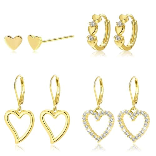 XIUQILAI 14K Gold Plated Heart Earrings for Women, Heart/Flower/Bow/Pearl Earrings Drop Stud Huggie Hoop Earring Hypoallergenic Earrings Christmas Earrings Festival Party Jewelry Gifts for Women view 1