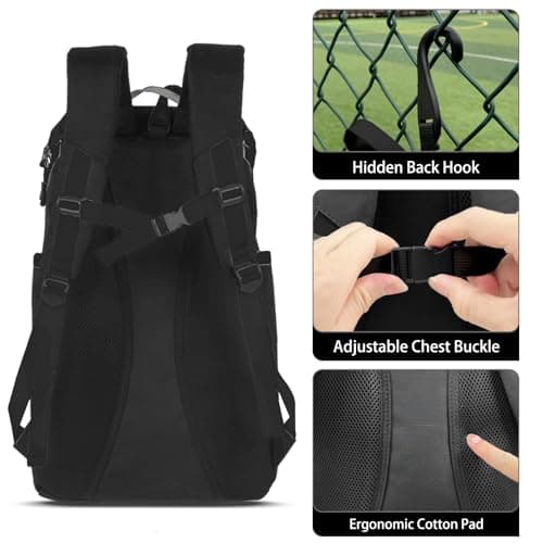 TPAID Baseball Backpack Large Capacity Softball Bag with Shoes Compartment and Fence Hook, Lightweight Baseball Equipment Bag Holds Bats, Helmets, Gloves, Hats, Clothes, Shoes view 5