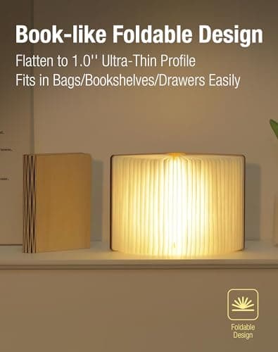ZBOLE Wooden Book Lamp - Portable Folding LED Book Light for Reading, Unique Gift for Book Lovers, Magnetic Mood Lighting for Home&Library Decor (Maple) view 2