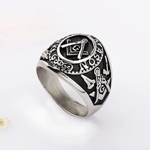 YLWJSP Freemason Gifts Masonic Biker Rings Masonic Master Mason Ring Freemason Signet Style Jewelry Mason Signet Band Jewelry view 4