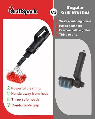 Electric Grill Brush – Long Handle, Innovative Reciprocating Motor Grill Cleaner (600/720 Strokes/min), Powerful Cleaning, 3 Interchangeable Brush Heads, Ideal BBQ Gift for Dads & Grill Lovers view 3
