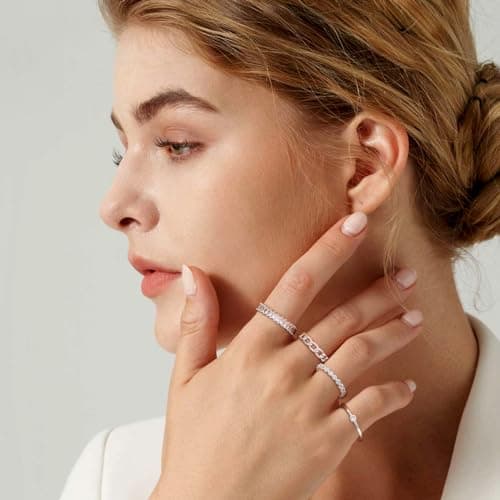 ZNBOH Gold Silver Plated Stacking Rings Set for Women 14K Dainty Stackable Thumb Knuckle Cute Ring for Women Pinky Finger Fashion Band Thin Simple Plain Chain CZ Rings Size 6-11 view 2