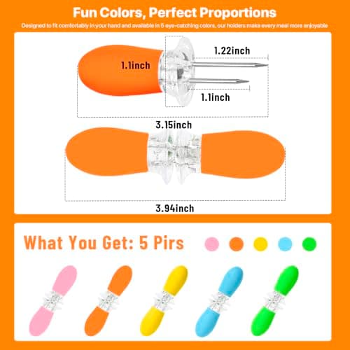 Girla Interlocking Corn on the Cob Holders Set - 5 Pairs (10 Pcs) Corn Cob Holders with Silicone Handles, Dishwasher Safe Corn Skewers, Bright Color Corn Sticks for Easy & Fun Dining, BBQ, and Parties view 4