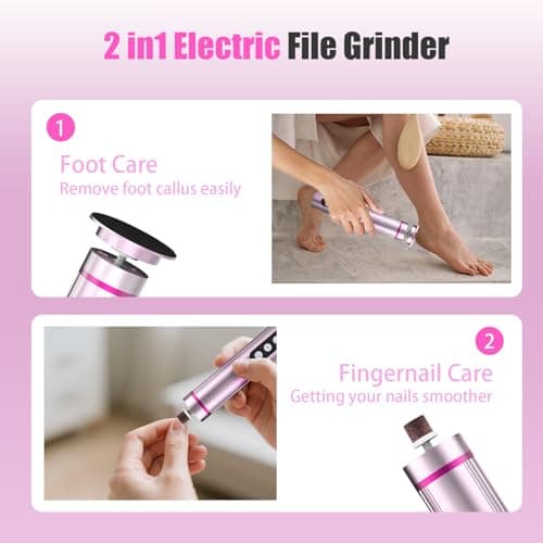 Electric Callus Remover for Feet – 2-in-1 Rechargeable Foot Sander with Sandpaper Discs & Nail Drill Bits, Adjustable Speed, LED Display, Professional Pedicure Tool for Home & Travel view 2
