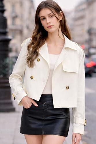 Orolay CHIIONE Cropped Trench Jackets Women's Lightweight Spring Jacket Double Breasted Short Trench Coat Trendy Outfit view 3