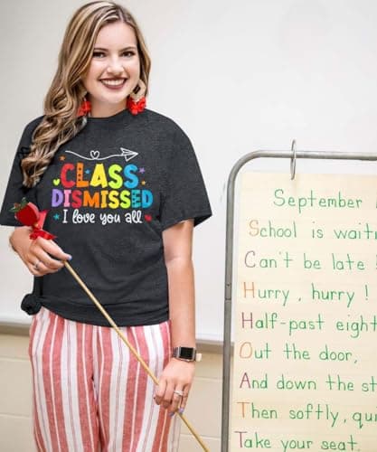 Last Day of School Shirt: Teacher T-Shirt Women Class Dismissed Shirts Teacher Life Tee School Graduation Casual Top view 3