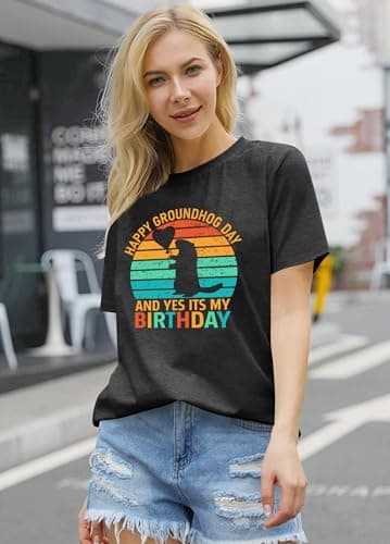 Ithalt Groundhog Shirt for Women: Groundhog Day T Shirt Groundhog Day Gifts Tops Woodchuck Shirts view 3