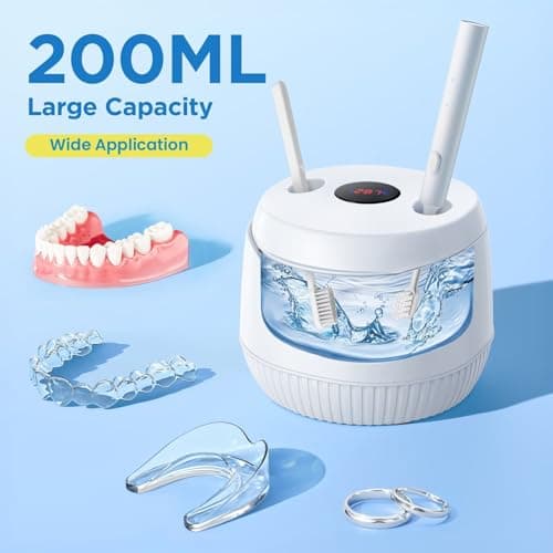 Dental Ultrasonic Retainer Cleaner Machine: 45kHz Dental Cleaning Pod with Digital Timer & 200ML, Deep Cleaning for Dentures, Mouth Guards, Aligners, Night Guards, Braces, Toothbrush Heads & Jewelry view 6