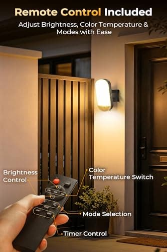 Rechargeable Motion Sensor Outdoor Light, 10000mAh Battery Security Light with Remote, 3 Modes, Red Alert, Dimmable 3CCT IP65 Waterproof Lamp for Porch Garage Backyard view 6