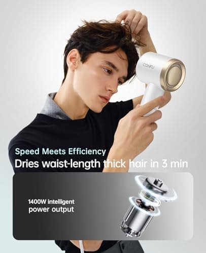 CONFU Blow Dryer with Diffuser, 1400W Hair Dryer with Diffuser and Concentrator, Speed Hairdryer for Fast Drying, Frizz Control, Lightweight for Home, Travel view 2
