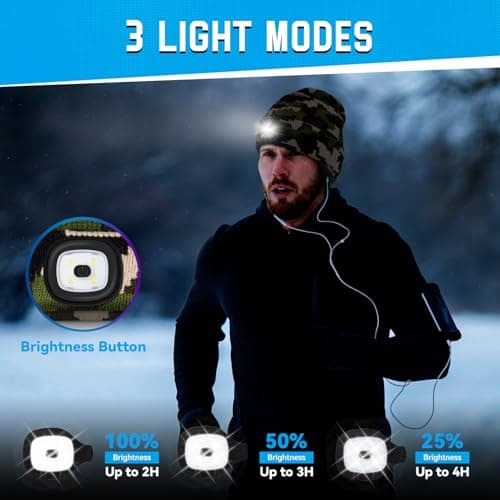 FFIPBGE Valentines Day Gifts for Him, Beanie Hats with Light, USB Rechargeable LED Hand Free Headlamp, Birthday Gifts for Men, Women, and Teens, Ideal for Camping, Hiking, Camouflage view 2