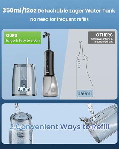 CNAPES U-Shaped Water Flosser Cordless for Teeth- 4 Nozzles for 360° Deep Cleaning in 1 Pass, 350ML Large Tank, 16 Pressure Modes, 30-Day, Rechargeable Water Dental Picks for Travel/Braces, Waterproof view 6