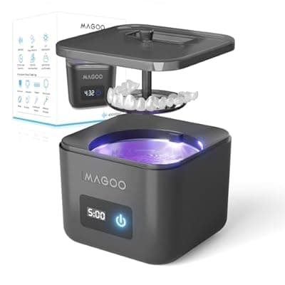 Ultrasonic Retainer Cleaner Machine, Denture Cleaner for Aligners Night Guards Braces Mouth Guards Toothbrush Heads，All-in-One Dental & Jewelry Cleaner, 45kHz 200ML, Dual Modes