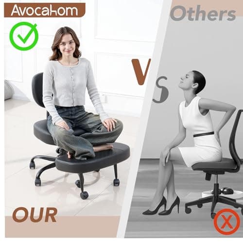 Avocahom Ergonomic Cross Legged Office Chair with Wheels, Criss Cross Desk Chair with Leg Rest, Meditation Chair Yoga Kneeling Chair, Adjustable ADHD Chair Black view 6