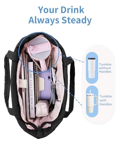 WANDF Work Tote Bag for Women, Puffy 15.6" Laptop Bag with Cup Holder, Quilted Handbag Travel Gym Bag for Nurse Teacher view 3