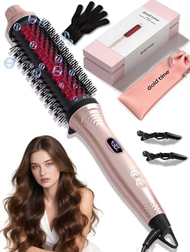 Infrared Thermal Brush 1.65”, 100M Negative Ions 2-in-1 Curling, Straightening & Smoothing Round Brush, 6 Heat Settings with LED Display, Lightweight Quiet, Dual Voltage, Auto Shut-Off, Pink Gift Box — image 1