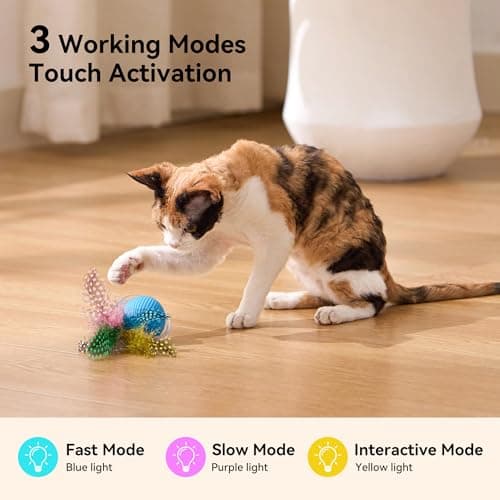 ZOMISIA Interactive Cat Toy Ball, Hide and Seek Cat Toys in Play Mat, Moving Rolling Kitten Toys for Indoor Bored Cats, Motion Activated Rechargeable Kitty Toys with 3 Tails/LED Light/Bird Chirping view 4