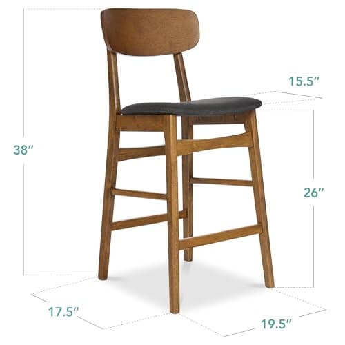 Best Choice Products Bar Stool Set of 2, Modern Farmhouse Counter Height Stools w/Armless Upholstered Cushioned Seat, Wooden Curved Backrest - Walnut/Charcoal view 3