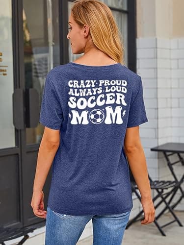 Soccer Mom Shirts Women Game Day Football Mom T-Shirt Soccer Letter Printed Tees Funny Mama Life Short Sleeve Tops view 3