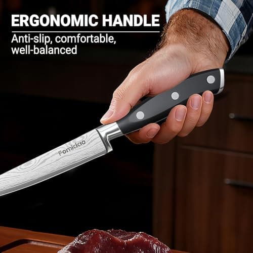 Razor Sharp 2PCS Small Kitchen Knife Set, 5 inch Utility Knife and 3.5 inch Paring Knife, High Carbon Steel Damascus Pattern Japanese Chef Knife with Full Tang Handle Design for Home Kitchen view 3