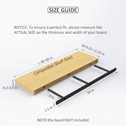 2Pcs Heavy Duty Floating Shelf Bracket, Invisible Hidden Floating Shelf Hardware, Wall Mounting Brackets for Shelves（34" x 8" x 1.5" with Tools & Jig） view 3
