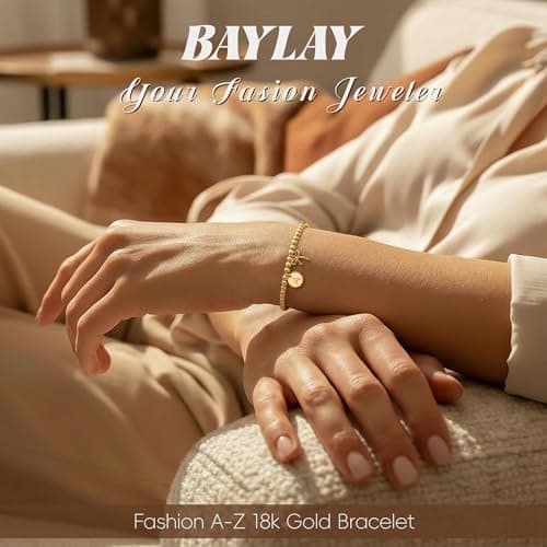BAYLAY Gold Beaded Bracelets for Women-Initial Bracelet Gold Bracelets for Women Copper Beaded Bracelet for Womens Waterproof Jewelry Non Tarnish Jewelry Pulseras para Mujer Gifts for Girlfriend Mom view 3