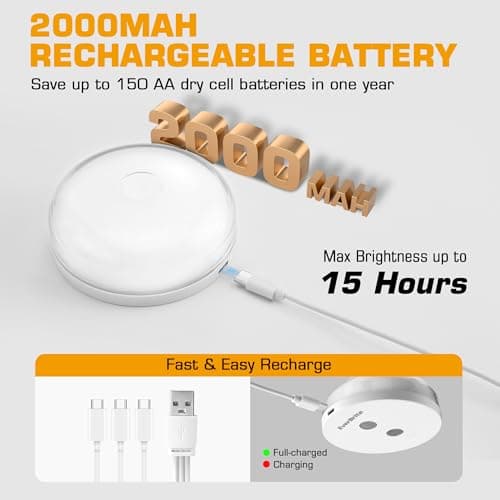 EverBrite Puck Lights with Remote, Rechargeable Linked Sensor Under Cabinet Lights, 10 RGB Colors, Group Control Dimmable Kitchen & Bedroom (6-Pack) view 3