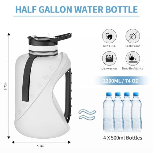 SZCXFLASK Half Gallon Water Bottle with Straw, 2 Liters - Leakproof Seal, Dishwasher Safe Design and Durable Solid No-Slip Handle for Gym，Sports and Travel view 2