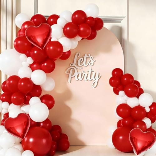Red White Balloon Garland Arch Kit, 156Pcs White Red Latex Balloons with Heart Foil Balloons for Valentine’s Day Wedding Engagement Christmas Birthday Party Decoration — image 1