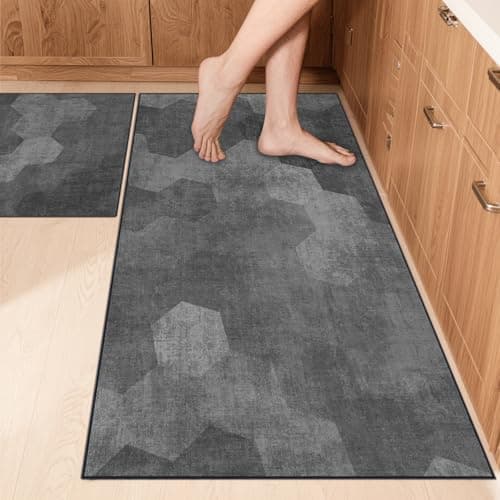 SAIKOOWA Kitchen Mats for Floor,Kitchen Rugs Mat Non Slip Washable Set of 2 PCS, Absorbent Runner Rugs for Kitchen, Front of Sink, 17.3"x 59"+17.3"x 30" Grid — image 1
