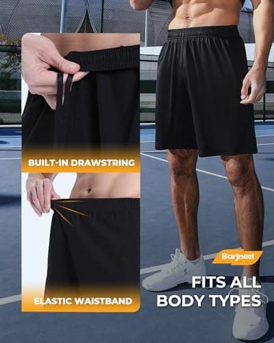 Barjneel 6 Pack Men's Athletic Shorts - Workout Gym Basketball Quick Dry Black Mens Shorts with Pockets for Casual Running view 3
