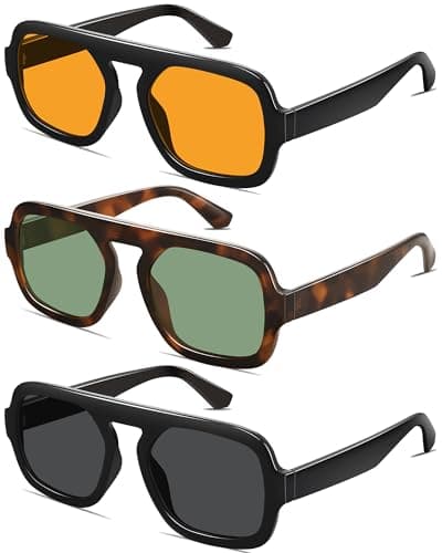 YMRFW Retro Square Aviator Sunglasses for Women Men 70s Vintage style Shades Trendy Flat Top UV Protection Sun Glasses view 4