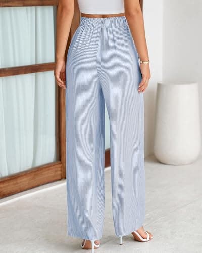 BTFBM Pants for Women 2026 Spring Clothes Striped High Waist Tie Knot Dressy Casual Wide Leg Palazzo Work Trousers Pants view 3