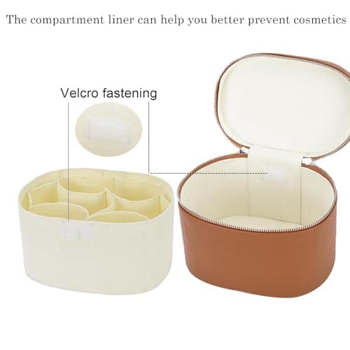 Brown Leather Makeup Bag, Travel Vanity Make up Case with Compartments , Portable Cosmetic Organizer Bags,Toiletry Bag for Women view 6