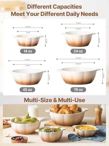 MISSYSSIM Ceramic Soup Bowls with Handle, Large Serving Bowls Set of 4, 14/24/45/78 oz Food Storage Bowls Containers for Cooking, Baking, Salad, Ramen Bowls Oven Safe, Brown view 3
