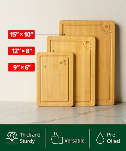ROYAL CRAFT WOOD Wooden Cutting Boards for Kitchen Meal Prep & Serving - Bamboo Wood Serving Board Set with Deep Juice Groove Side Handles - Charcuterie & Chopping Butcher Block for Meat view 6