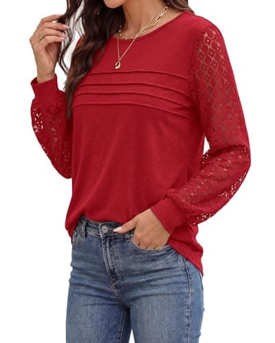 BTFBM Women's Long Sleeve Shirts Dressy Lace Fall Tops 2026 Trendy Business Casual T-Shirts Cute Work Outfits Blouses view 3