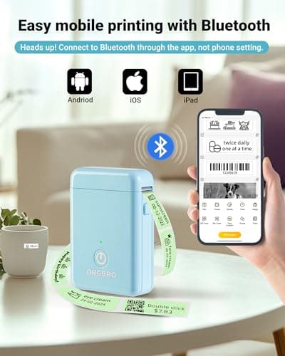 ORGBRO Label Maker Machine with Tape, Portable Bluetooth Label Printer for Home Office Organization, Support Pre-Cut & Continuous Labels, Inkless Thermal Small Labeler for School Kitchen, X1-Blue view 4