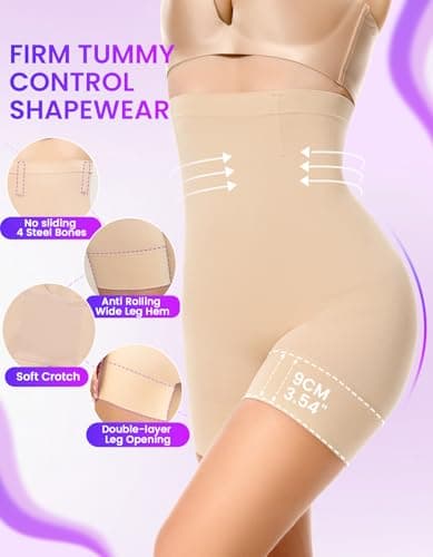 SIMIYA Shapewear Tummy Control Shorts for Women, 5-IN-1 Body Shaper High Waisted Girdle Boyshort Slip Short for Under Dresses view 3