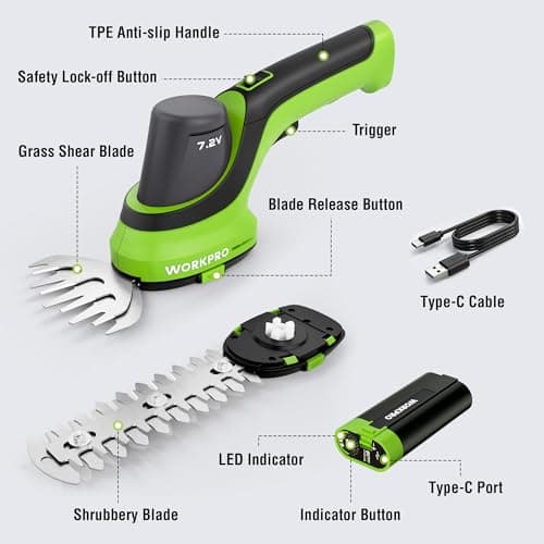 WORKPRO 7.2V Handheld Grass Trimmer, 2-in-1 Cordless Hedge Trimmer & Grass Shears with 2Ah Battery, Small Bush & Shrub Trimmer for Lawn Edging, Garden, Yard & Hedge Trimming view 7