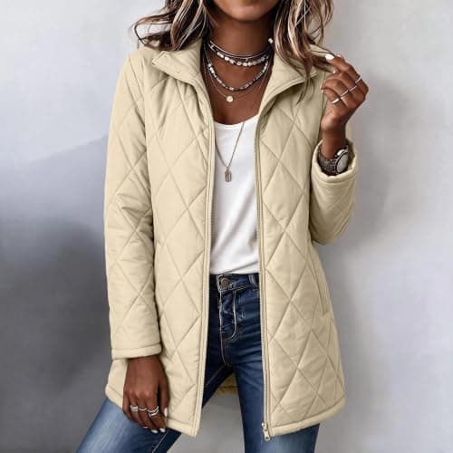 Quilted Jackets for Women Lightwight Fall Winter Mid Length Padded Coats view 4