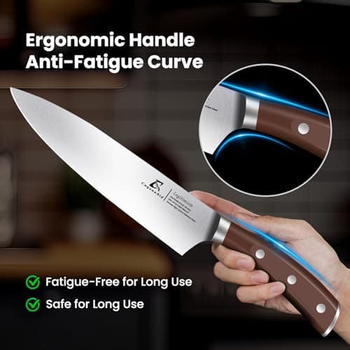 CoquusAid 15-Piece Kitchen Knife Set with Rubber Wood Block, New Upgrade | Widened Ventilated Slot for Hygienic Storage, German DIN1.4116 Steel Chef Knife Set with Sharpener, Full Tang, Ideal Gift view 6