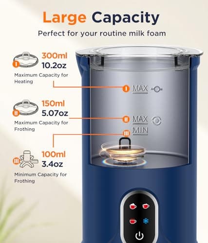 Spacekey Milk Frother Electric Automatic Frother for Coffee with Mute Mode, 10.1oz/300ml Overheat Protection Milk Steamer, 4-in-1 Warm and Cold Foam Maker for Latte/Hot Chocolate view 5