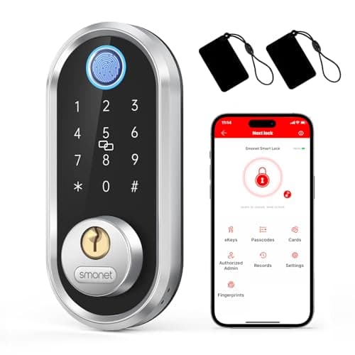Smart Deadbolt, SMONET Fingerprint Electronic Deadbolt Door Lock with Keypad-Bluetooth Keyless Entry Front Door Digital Keypad App Control, Ekeys Sharing, App Monitoring Auto Lock for Homes and Hotel — image 1