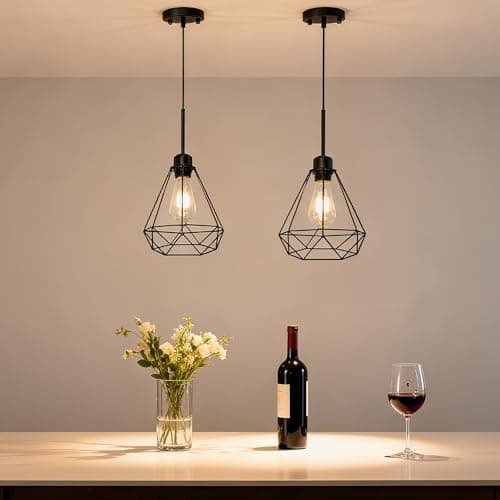 Maliralt Pendant Light Hanging Lights Fixture - Adjustable Hanging Lamps with Black Metal Diamond Shade for Kitchen Island, Dining Room Over Table, Breakfast Corner, Farmhouse Home Decor - 1 Pack view 2