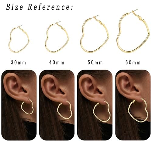 XIUQILAI Heart Earrings for Women, 14K Plated Gold/Silver Big Small Stainless Steel Hoops Earrings, Fashion Hypoallergenic Lightweight Heart Shape Jewelry 30/40/50/60mm view 5