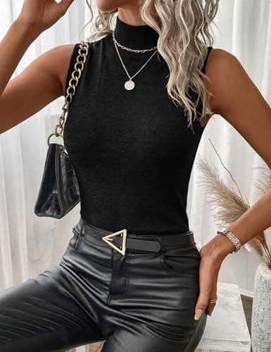 LaGracia Womens Mock Neck Sleeveless Sweater for Women Summer Sweaters Business Casual Wool Blend Tank Tops view 3