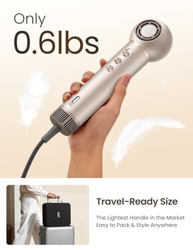 O.H.B 8 in 1 Air Styler & High Speed Hair Dryer Brush, Gold | 110,000 RPM Ionic Blow Dryer with Auto-Wrap Curlers, Rotatable Outlet, Volumizing and Straightening, Includes Travel Case view 5