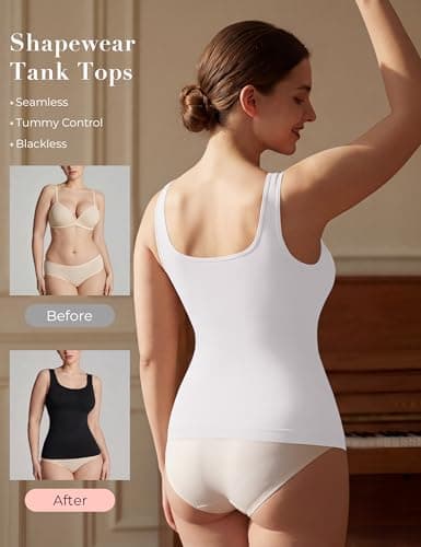 KIKIMINK Womens Shapewear Tank Tops Tummy Control Seamless Square Neck Body Shaper Compression Camisole Slimming Undershirt view 3